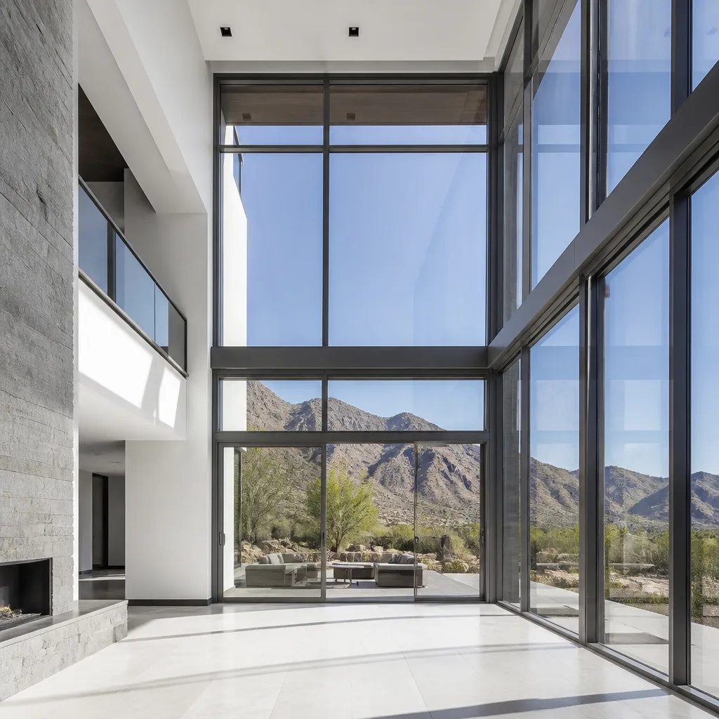 Modern floor-to-ceiling window and sliding glass door installation in luxury home