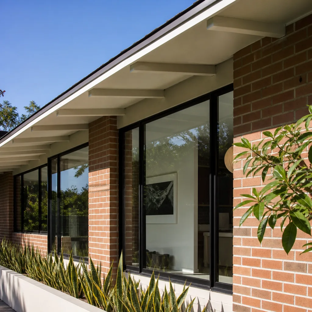 Modern home exterior with large floor-to-ceiling glass window replacement